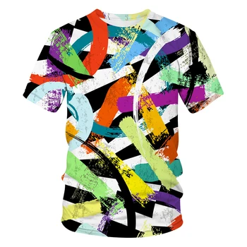 2023 Новые мужские летние футболки с абстрактной креативной граффити и 3D-принтом, повседневные модные футболки больших размеров с круглым вырезом и короткими рукавами