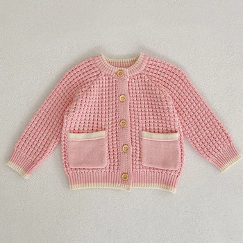 2023 Новый свитер для новорожденных девочек 0-3 лет, пальто, Весенне-осенняя одежда для маленьких девочек, вязаный кардиган для маленьких девочек, свитер