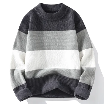 2023 осень/Зима, Новый мужской высококачественный модный свитер в тонкую полоску, мужские повседневные удобные теплые свитера, мужские