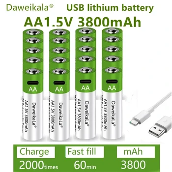 Batería recargable de carga rápida para linterna LED, cámara, teclado y ratón, 1,5 V, AA1.5V, 3800 MAH
