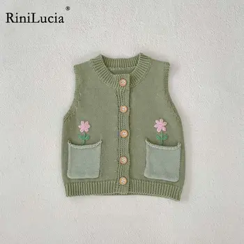 RiniLucia Sweet Girls Vest Осень 2023, новый вязаный кардиган без рукавов с цветочным рисунком Sweet Girl для новорожденных девочек от 0 до 36 м, пальто, одежда