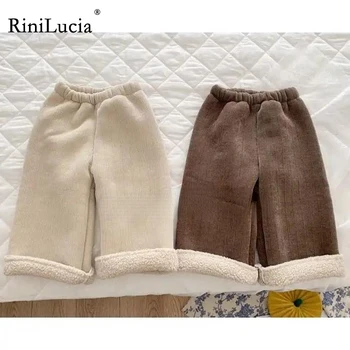 RiniLucia/ Детские брюки для девочек, осенние однотонные берберские флисовые брюки, детские брюки длиной до щиколотки для маленьких девочек, брюки с широкими штанинами