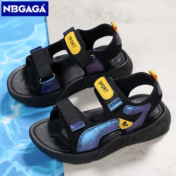 Весенне-летние брендовые детские сандалии для мальчиков и девочек, пляжная обувь, дышащие сандалии на плоской подошве, детская уличная обувь из искусственной кожи
