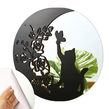 Декоративное настенное зеркало с рисунком Лося и черной Кошки, настенное зеркало для ванной комнаты, орнамент, Декоративное зеркало в виде черного круга, туалетный столик для столовой