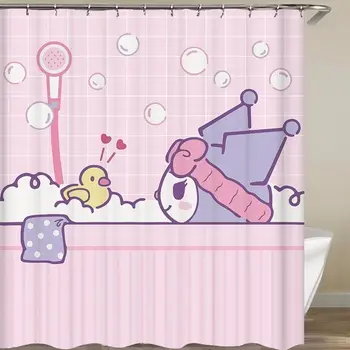 Занавеска для душа с рисунком Каваи Санриос Куроми Водонепроницаемая Занавеска для ванной из полиэстера с крючками Подарок