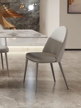 Итальянский минималистский обеденный стул, современный минималистский ресторан, спинка для домашнего отдыха, нержавеющая сталь, высококачественное кожаное кресло