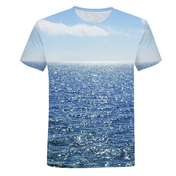 Летние футболки с графическим рисунком Морского пейзажа, Модные Мужские футболки В Повседневном пляжном стиле С 3D Принтом, Футболка С рисунком Природного Пейзажа