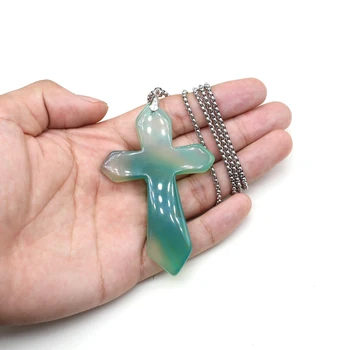 Натуральные Полудрагоценные камни Агатовый Крест Кулон Ожерелье с религиозными убеждениями Ювелирные Аксессуары Религиозные подарки для мужчин и женщин