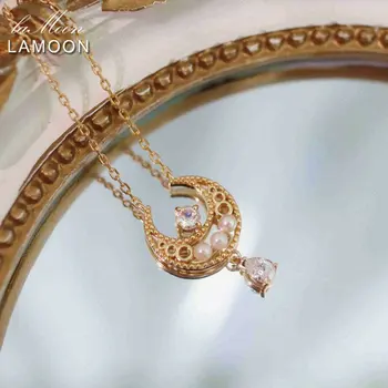 Ожерелье GULUCA Moon Princess с подвеской из натурального Лунного камня Для женщин, Пресноводный жемчуг, Цепочка из стерлингового серебра 925 пробы, Золотые украшения Platd
