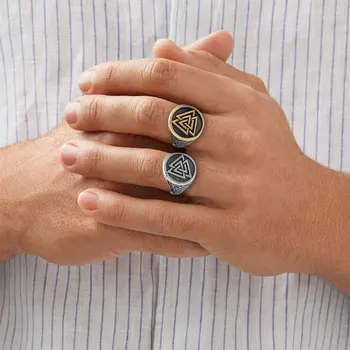 Поиск продуктов, Персонализированный символ треугольника 3 в 1, кольцо на палец из нержавеющей стали, амулет, мужское винтажное модное кольцо Оптом