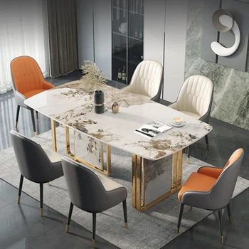 Роскошные Мраморные Обеденные столы Кухонный пол для покера Золотой Обеденный стол Комфортабельная комната Офис Мебель для квартиры Mesa De Jantar
