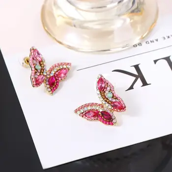 Роскошные Французские Элегантные Розовые Ретро Красочные Модные украшения Женские Серьги В Корейском стиле в форме бабочки