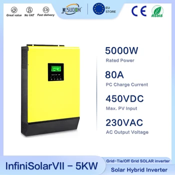Солнечный гибридный инвертор мощностью 5000 Вт 48 В 80A MPPT Зарядное устройство Подает питание в сеть Встроенный вход 450VDCPV Может быть параллельным Макс. 9 единиц
