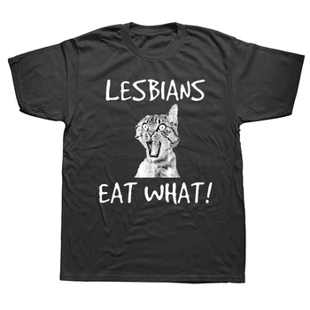 Футболки Lesbians Eat What Funny Cat, уличная одежда из хлопка с графическим рисунком, подарки на день рождения с коротким рукавом, футболки в летнем стиле, мужская одежда