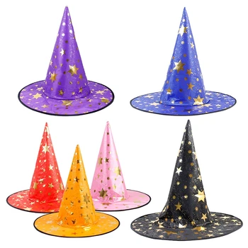 Шляпа на Хэллоуин, Маскарадное платье для детей и взрослых, Шляпа Фокусника, Бронзовая Шляпа Волшебника, Шляпа с пентаграммой, Шляпа ведьмы для вечеринки на Хэллоуин, Сувенирная продукция
